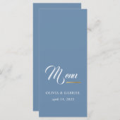 Blau und weiß. Einfache, stilvolle Hochzeitsmenü Menükarte (Vorne/Hinten)
