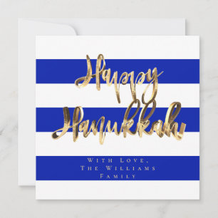 Blau und Weiß Elegante Script Happy Hanukkah Feiertagskarte