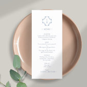 Blau und Weiß | Floral Monogram Flat Wedding Menu Menükarte