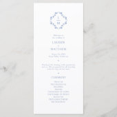 Blau und Weiß | Floral Monogram Wedding Program Menükarte (Vorderseite)