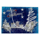 Blau und Weiß frohe Weihnachten mit Rose Geschenkt Große Geschenktüte (Rückseite)