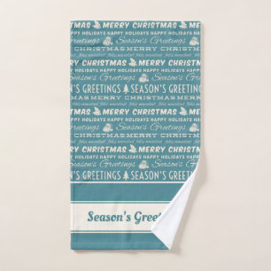 Blau und Weiß frohe Weihnachts Retro Typografie Badhandtuch Set