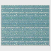 Blau und Weiß frohe Weihnachts Retro Typografie Geschenkpapier (Flach)