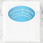 Blau und weiß frohe Weihnachtskleber Ovaler Aufkleber (Tasche)