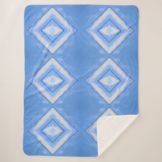 Blau und Weiß Gefärbte Krawatte Diamonds Boho Chic Sherpadecke (Vorderseite)