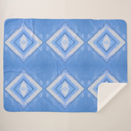 Blau und Weiß Gefärbte Krawatte Diamonds Boho Chic Sherpadecke (Vorderseite (Horizontal))