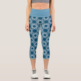 Blau und weiß Gemustert Yoga Capris von Joya Eve