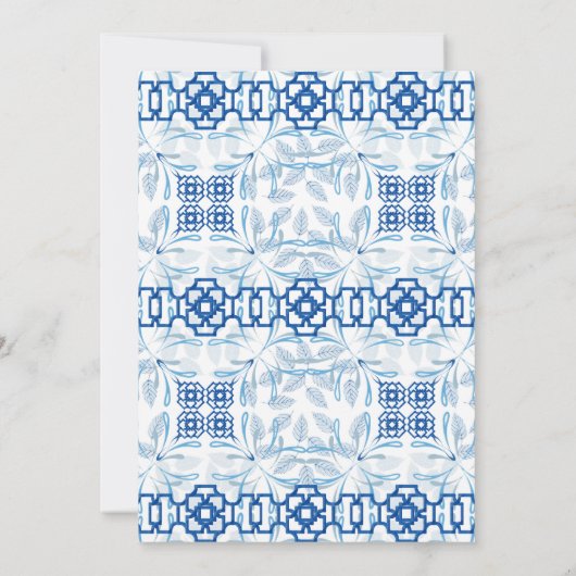 Blau und Weiß Geometrische Chinoiserie Einladung (Rückseite)