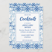 Blau und Weiß Geometrische Chinoiserie Einladung (Vorne/Hinten)