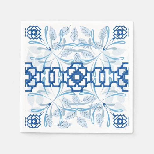 Blau und Weiß Geometrische Chinoiserie Serviette (Vorderseite)