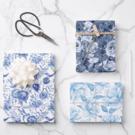 Blau und Weiß Geschenkpapier Set