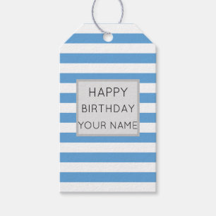 Blau und Weiß gestreift glücklich Geburtstag Geschenkanhänger