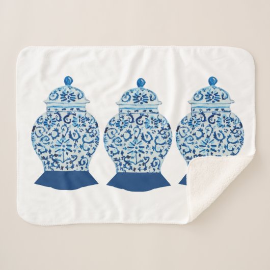 Blau und Weiß Ginger Jar Sherpa Blanket Sherpadecke (Vorderseite (Horizontal))