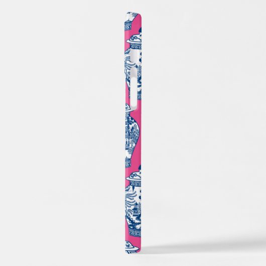 Blau und Weiß Ginger Jars auf hellrosa iPhone Hülle (Linke Seite)