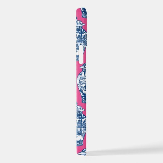 Blau und Weiß Ginger Jars auf hellrosa iPhone Hülle (Rechte Seite)