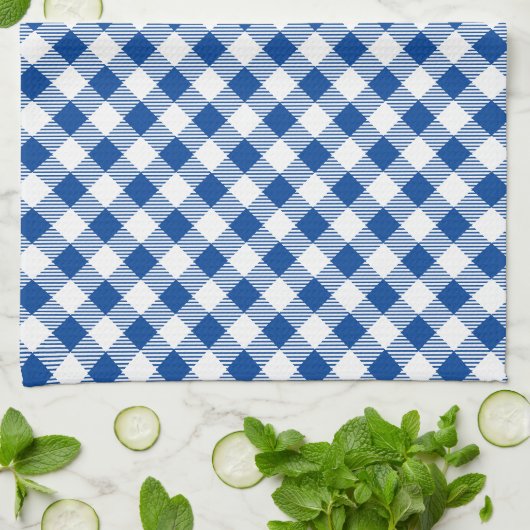 Blau und Weiß Gingham - Hintergrundfarbe auswählen Geschirrtuch (Gefaltet)