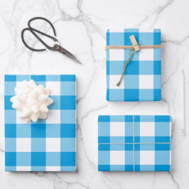 Blau und Weiß Gingham Karo Kariert Geschenkpapier Set