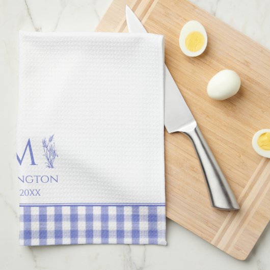 Blau und Weiß Gingham Maßgeschneiderter Individuel Geschirrtuch (Viertel Falte)