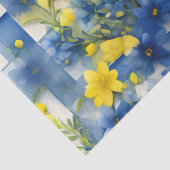 Blau und Weiß Gingham mit blauer und gelber Blume Seidenpapier (Detail)