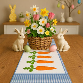 Blau und Weiß Gingham mit Carrots Table Runner Kurzer Tischläufer