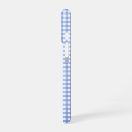 Blau und Weiß Gingham Muster iPhone 16 Hülle (Linke Seite)