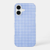 Blau und Weiß Gingham Muster iPhone 16 Hülle (Rückseite)