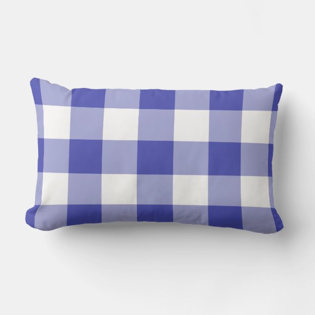 Blau und Weiß Gingham Muster Lendenkissen (Vorderseite)