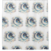 Blau und Weiß Halbmond Celestial Boho Moderne Duschvorhang (Vorderseite)