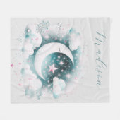 Blau und Weiß Halbmond Celestial Boho Moderne Fleecedecke (Vorderseite (Horizontal))