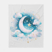 Blau und Weiß Halbmond Celestial Boho Moderne Fleecedecke (Vorderseite)