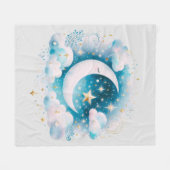 Blau und Weiß Halbmond Celestial Boho Moderne Fleecedecke (Vorderseite (Horizontal))