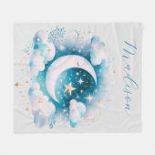 Blau und Weiß Halbmond Celestial Boho Moderne Fleecedecke (Vorderseite (Horizontal))