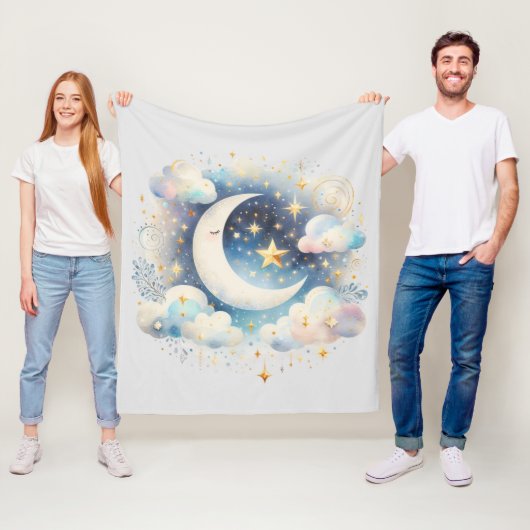 Blau und Weiß Halbmond Celestial Boho Moderne Fleecedecke (Beispiel)