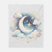 Blau und Weiß Halbmond Celestial Boho Moderne Fleecedecke (Vorderseite)