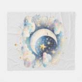Blau und Weiß Halbmond Celestial Boho Moderne Fleecedecke (Vorderseite (Horizontal))