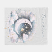 Blau und Weiß Halbmond Celestial Boho Moderne Fleecedecke (Vorderseite (Horizontal))
