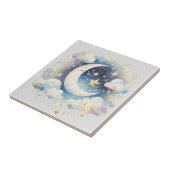 Blau und Weiß Halbmond Celestial Boho Moderne Fliese (Seite)
