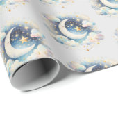 Blau und Weiß Halbmond Celestial Boho Moderne Geschenkpapier (Rolleneckpunkt)