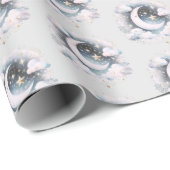 Blau und Weiß Halbmond Celestial Boho Moderne Geschenkpapier (Rolleneckpunkt)