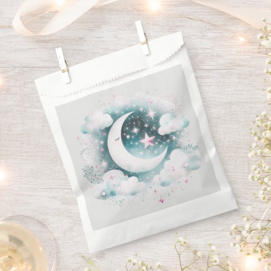 Blau und Weiß Halbmond Celestial Boho Moderne Geschenktütchen (Ausgeschnitten)