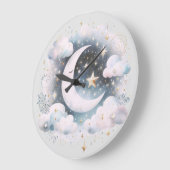 Blau und Weiß Halbmond Celestial Boho Moderne Große Wanduhr (Winkel)