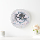 Blau und Weiß Halbmond Celestial Boho Moderne Große Wanduhr (Zuhause)