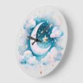 Blau und Weiß Halbmond Celestial Boho Moderne Große Wanduhr (Winkel)