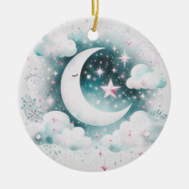 Blau und Weiß Halbmond Celestial Boho Moderne Keramik Ornament