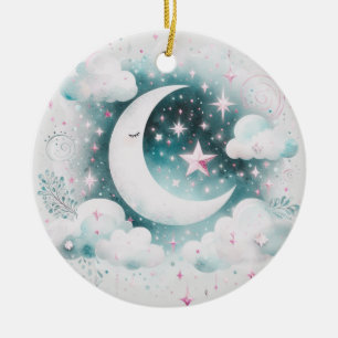 Blau und Weiß Halbmond Celestial Boho Moderne Keramik Ornament