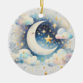 Blau und Weiß Halbmond Celestial Boho Moderne Keramik Ornament