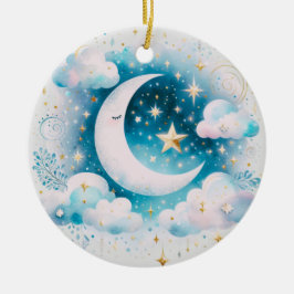 Blau und Weiß Halbmond Celestial Boho Moderne Keramik Ornament
