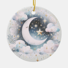 Blau und Weiß Halbmond Celestial Boho Moderne Keramik Ornament