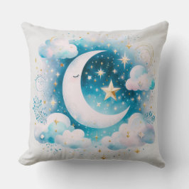 Blau und Weiß Halbmond Celestial Boho Moderne Kissen
