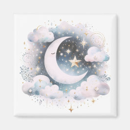 Blau und Weiß Halbmond Celestial Boho Moderne Magnet